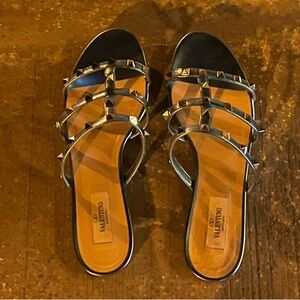 Valentino Black and Gold Studded Sandals